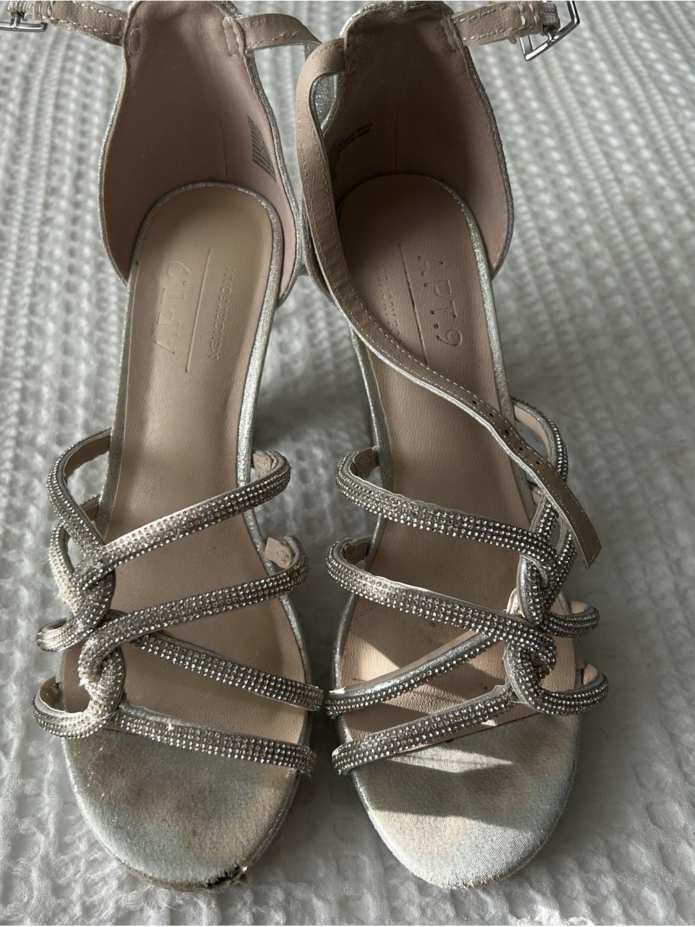 Strappy Rhinestone Ankle Strap Sandals in Silver